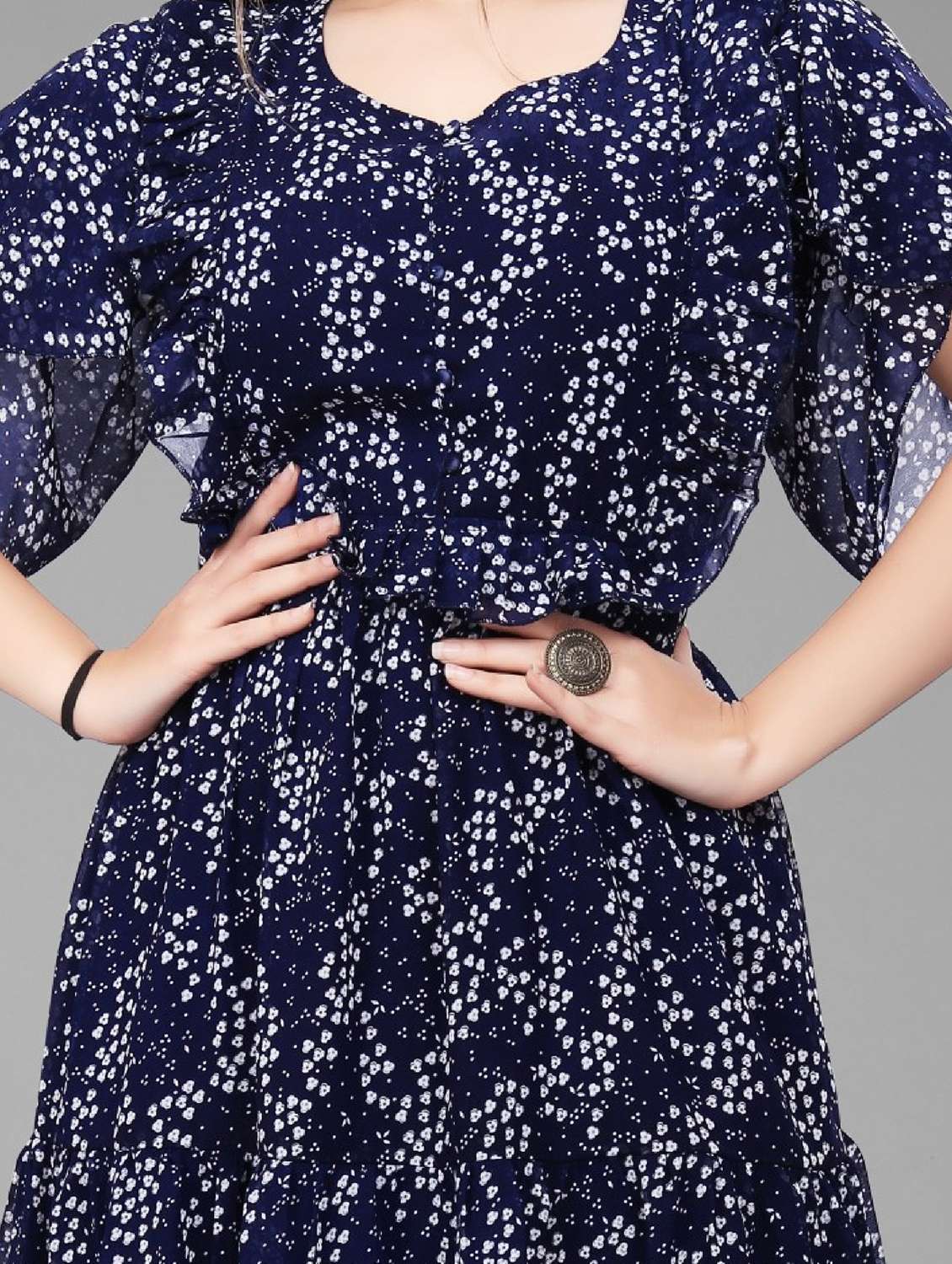 women printed puff sleeve tiered dress - 21975576 -  Standard Image - 2