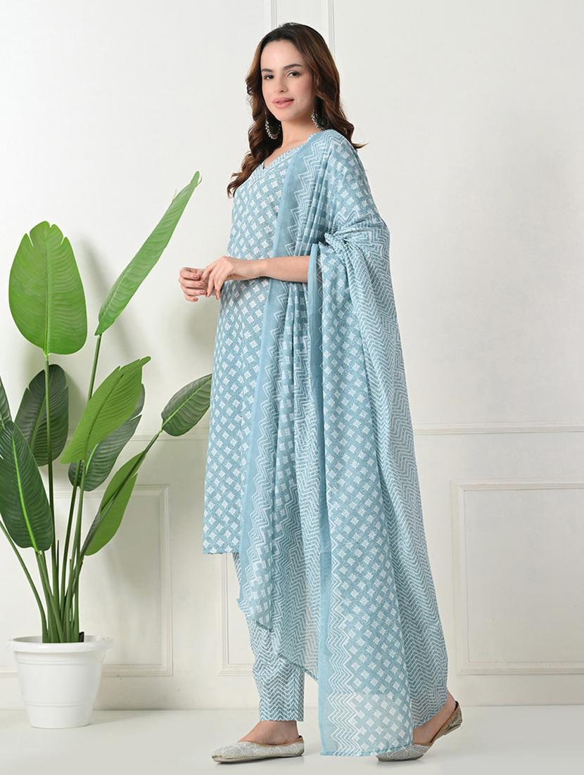 women three quarter sleeve kurta pant with dupatta set - 21975593 - Standard Image - 2