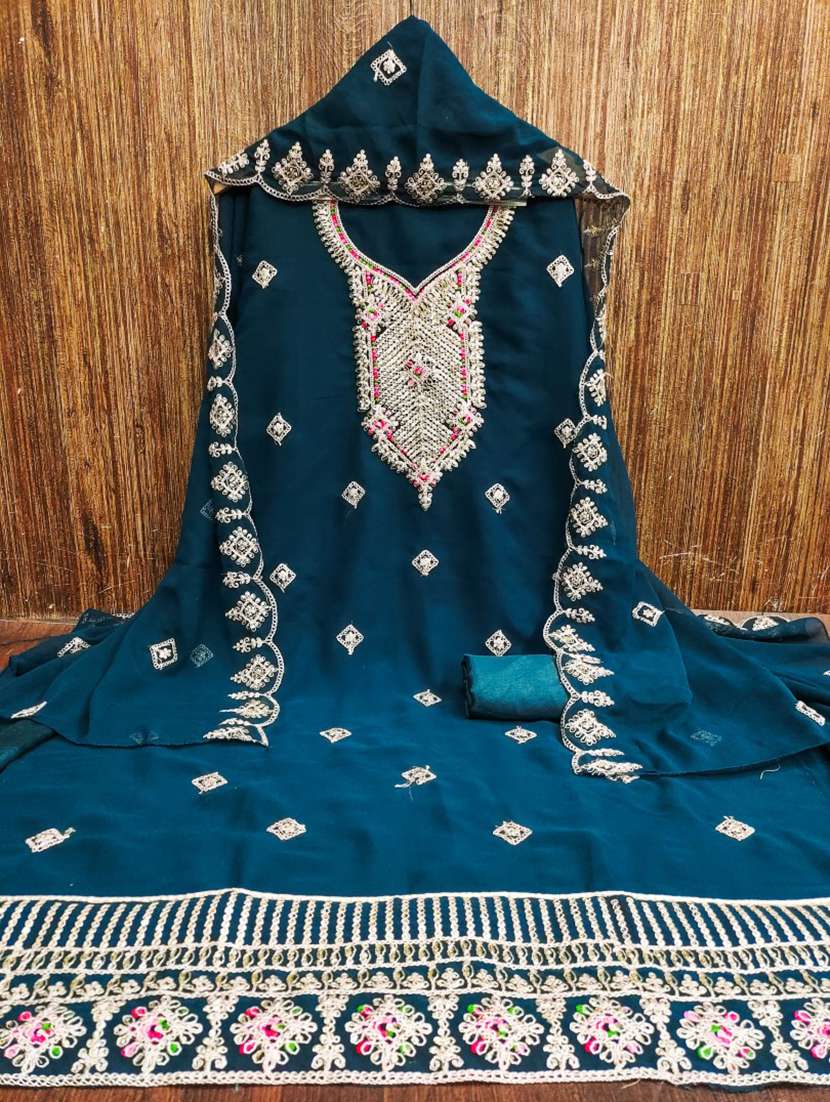 women solid with work embroidered unstitched suit set