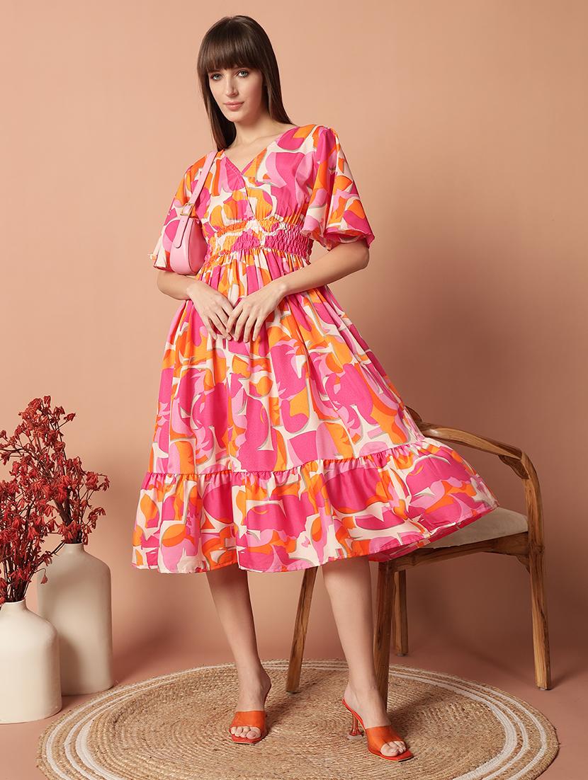 women printed puff sleeve tiered dress - 21975679 -  Zoom Image - 0