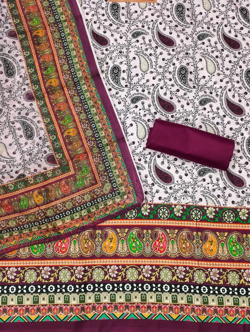 women printed embroidered unstitched suit set - 21975687 - Standard Image - 2