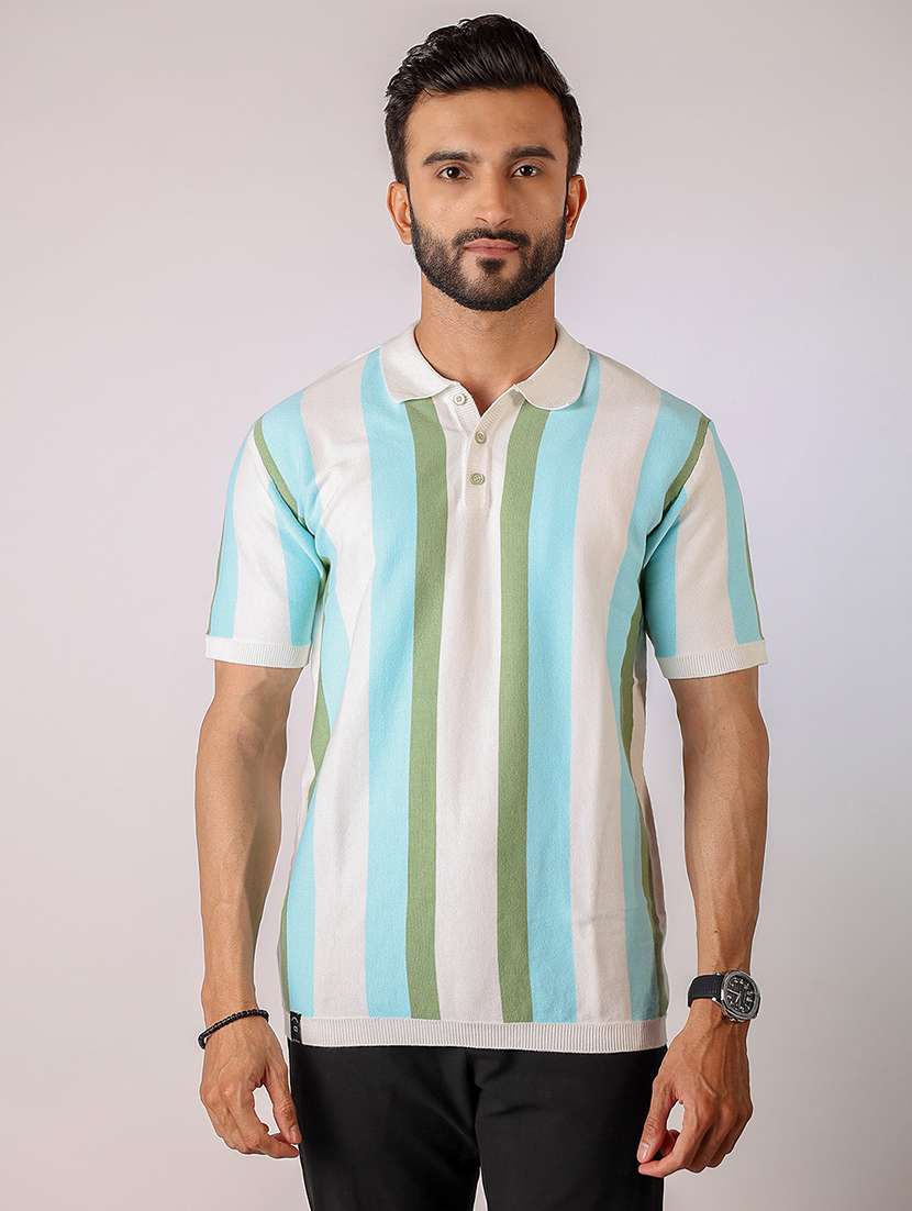 men striped short sleeve regular fit polo t-shirt