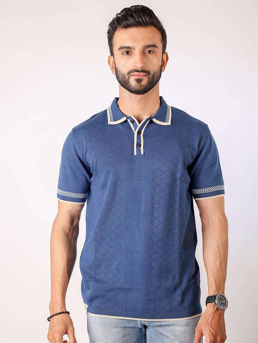 men self design short sleeve regular fit polo t-shirt