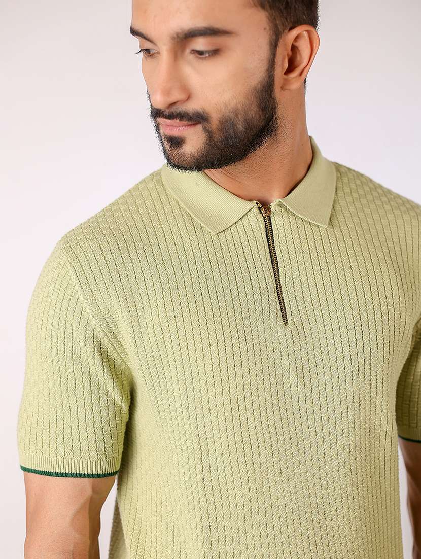 Men Self Design Short Sleeve Regular Fit Polo T Shirt
