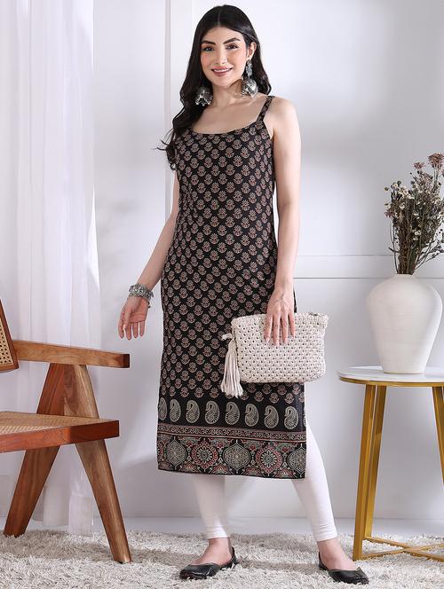 women printed sleeveless straight kurta - 21975783 - Standard Image - 0