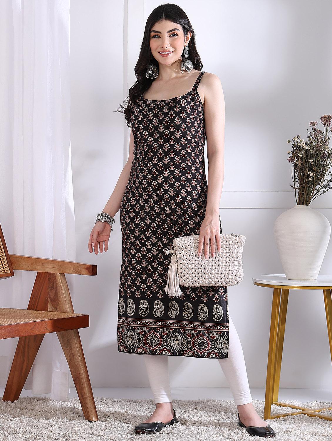 women printed sleeveless straight kurta - 21975783 - Zoom Image - 0