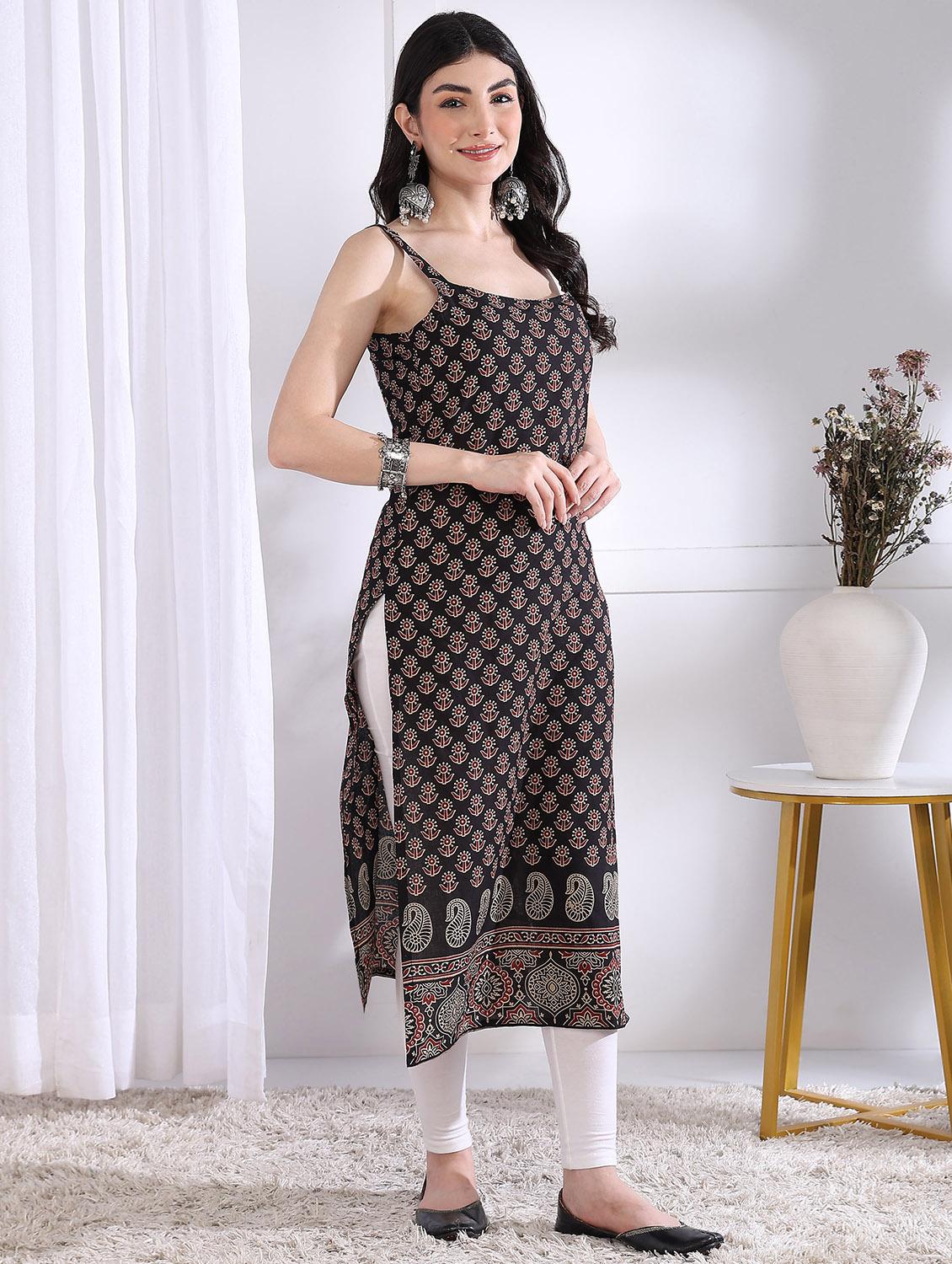 women printed sleeveless straight kurta - 21975783 - Standard Image - 2
