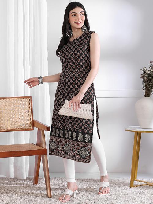 women printed sleeveless straight kurta - 21975786 - Standard Image - 0