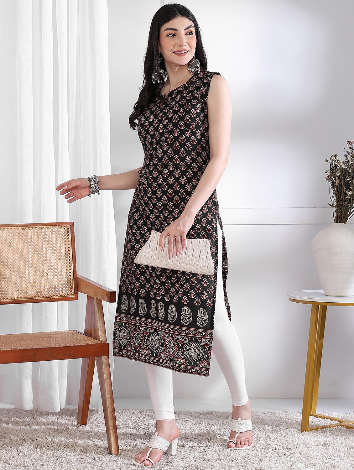 women printed sleeveless straight kurta - 21975786 - Zoom Image - 0