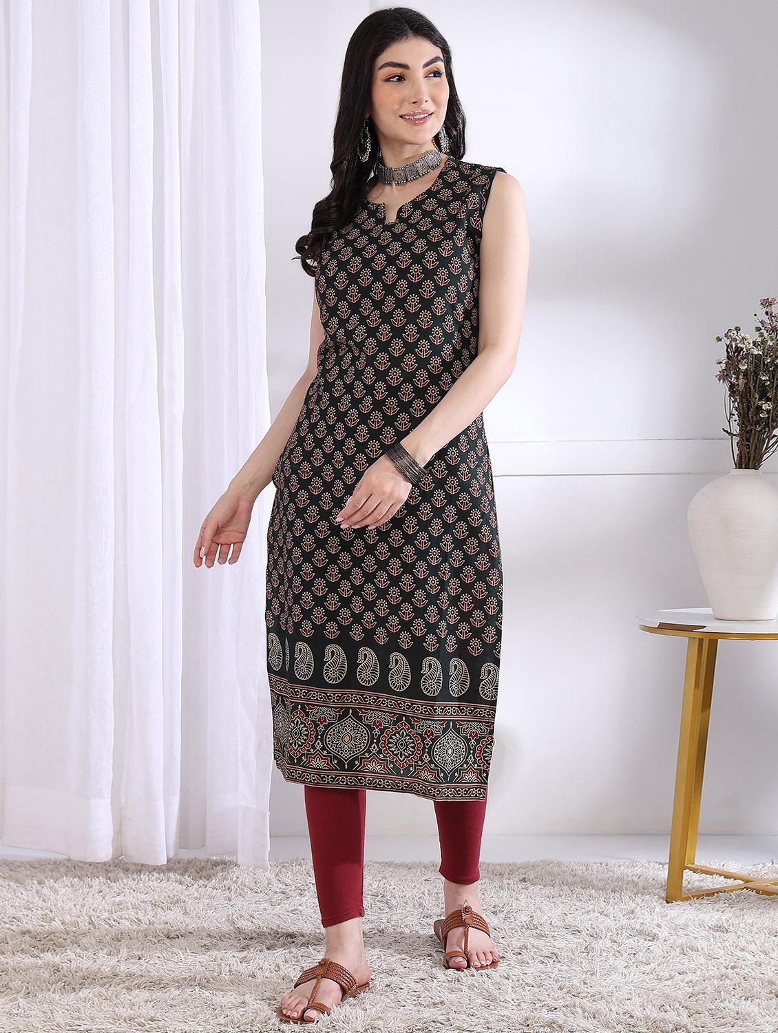 women printed sleeveless straight kurta - 21975787 - Standard Image - 2