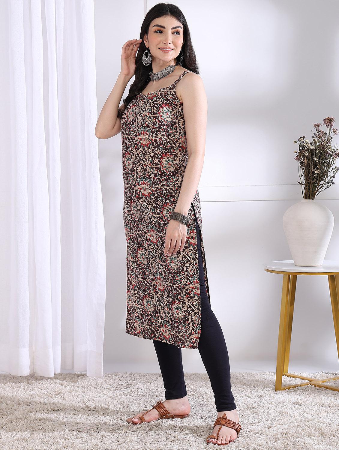 women printed sleeveless straight kurta - 21975789 - Standard Image - 2