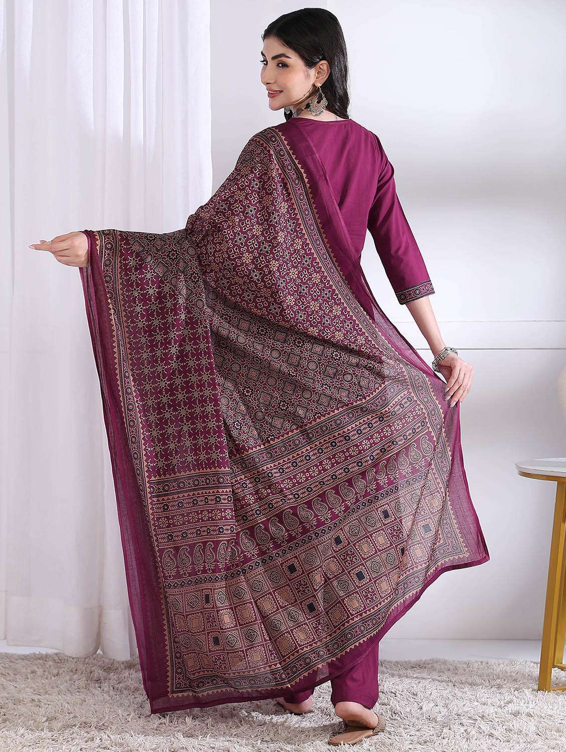 women three quarter sleeve kurta pant with dupatta set - 21975792 -  Standard Image - 2