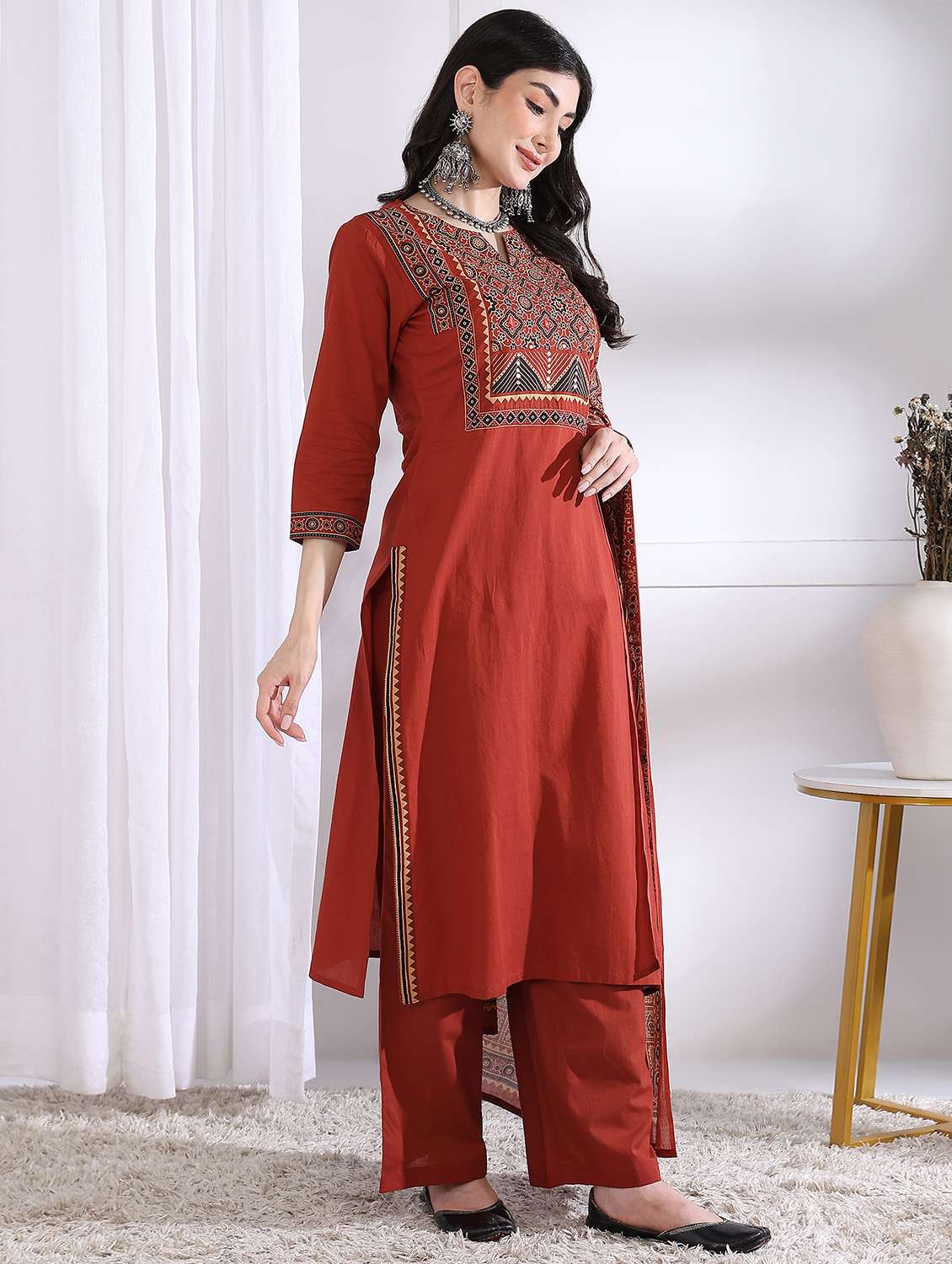 women three quarter sleeve kurta palazzo with dupatta set - 21975793 -  Standard Image - 2
