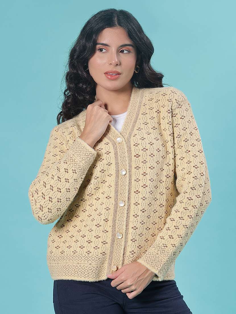 women self design long sleeve cardigan - 21975857 - Standard Image - 2