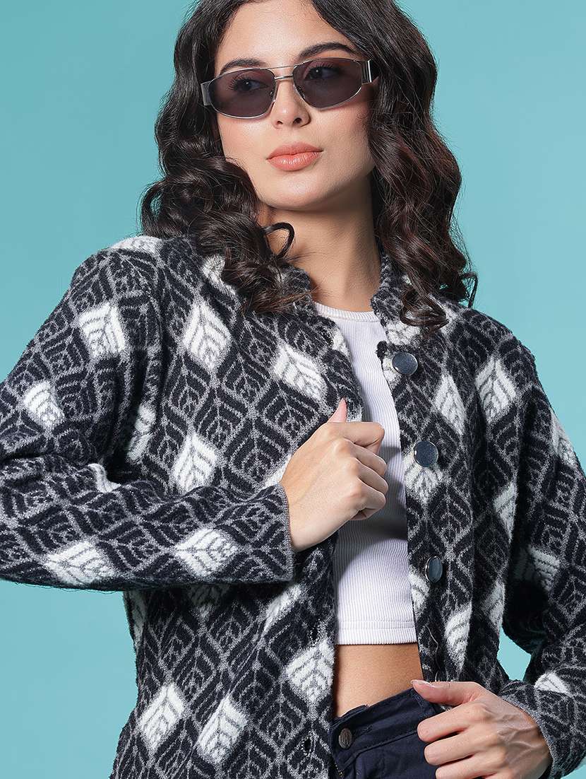 women self design long sleeve cardigan