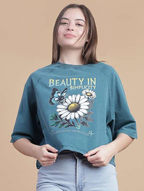 women printed short sleeve boxy t-shirt - 21975896 -  Standard Image - 0