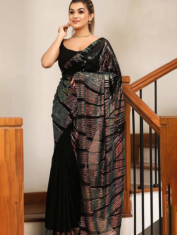 women black embellished saree with blouse - 21976135 - Zoom Image - 0