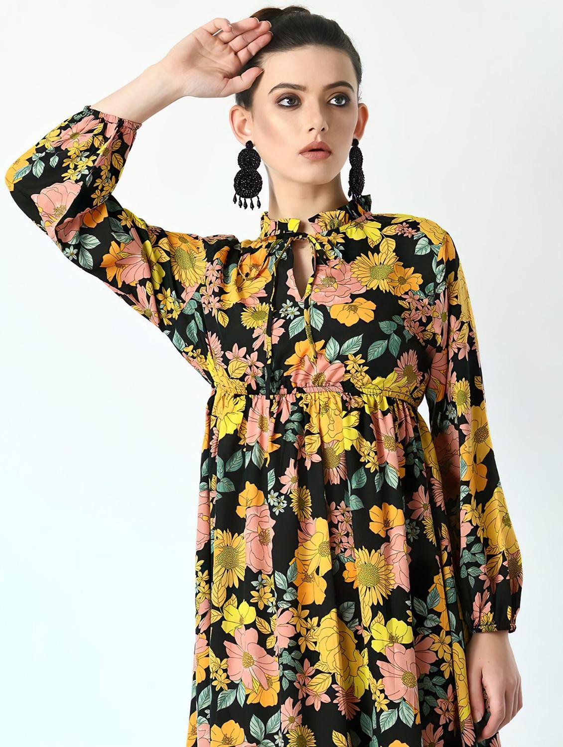 women floral print puff sleeve tiererd maxi dress - 21976153 - Standard Image - 2