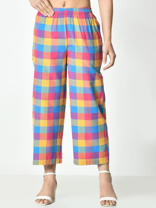 women checkered mid rise straight palazzo - 21976175 - Standard Image - 0