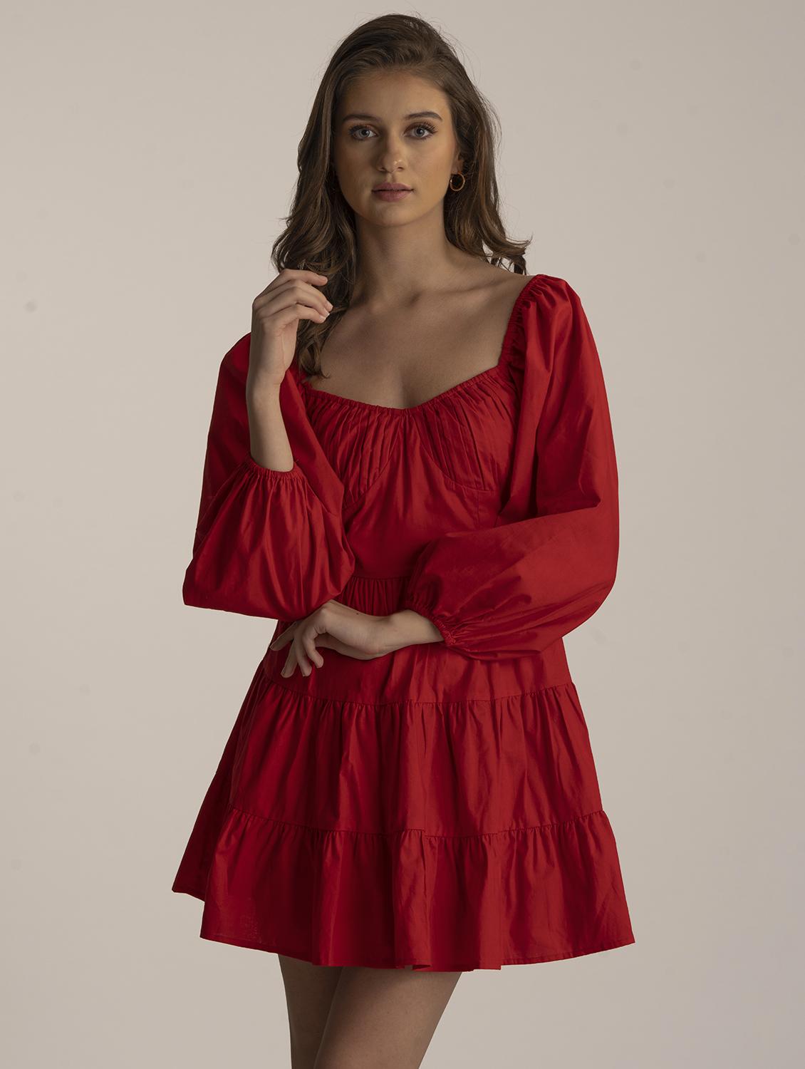 women solid long sleeve tiered dress - 21976224 - Zoom Image - 0
