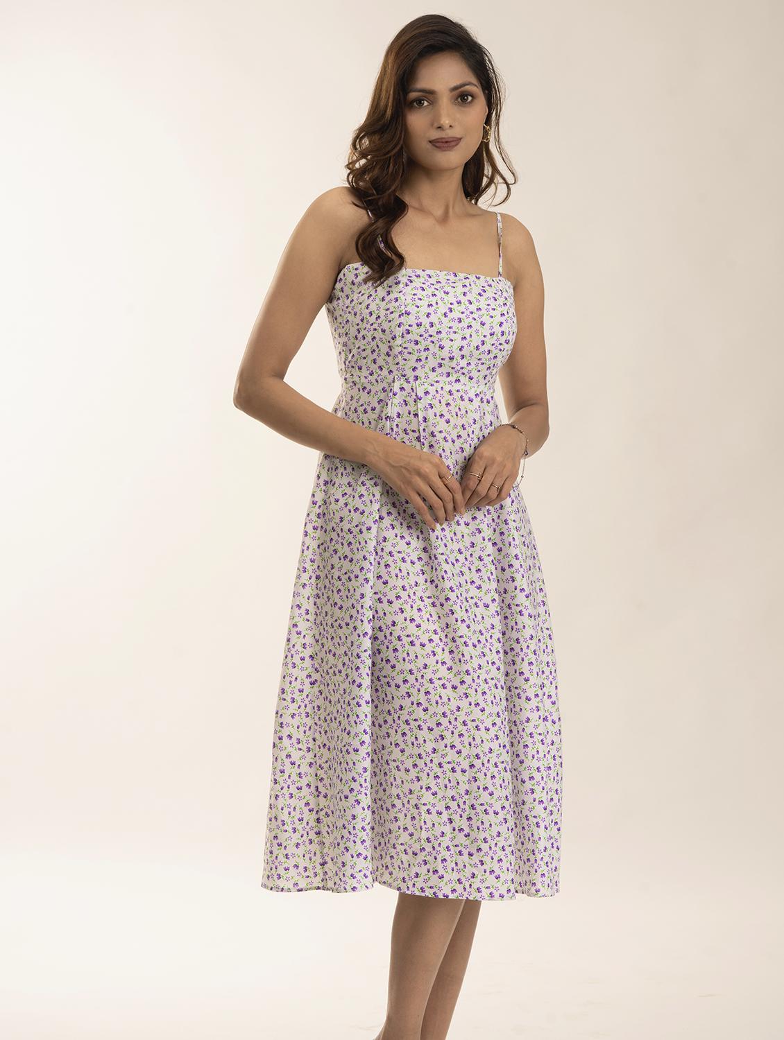 women floral print shoulder strap a-line dress - 21976225 -  Zoom Image - 0