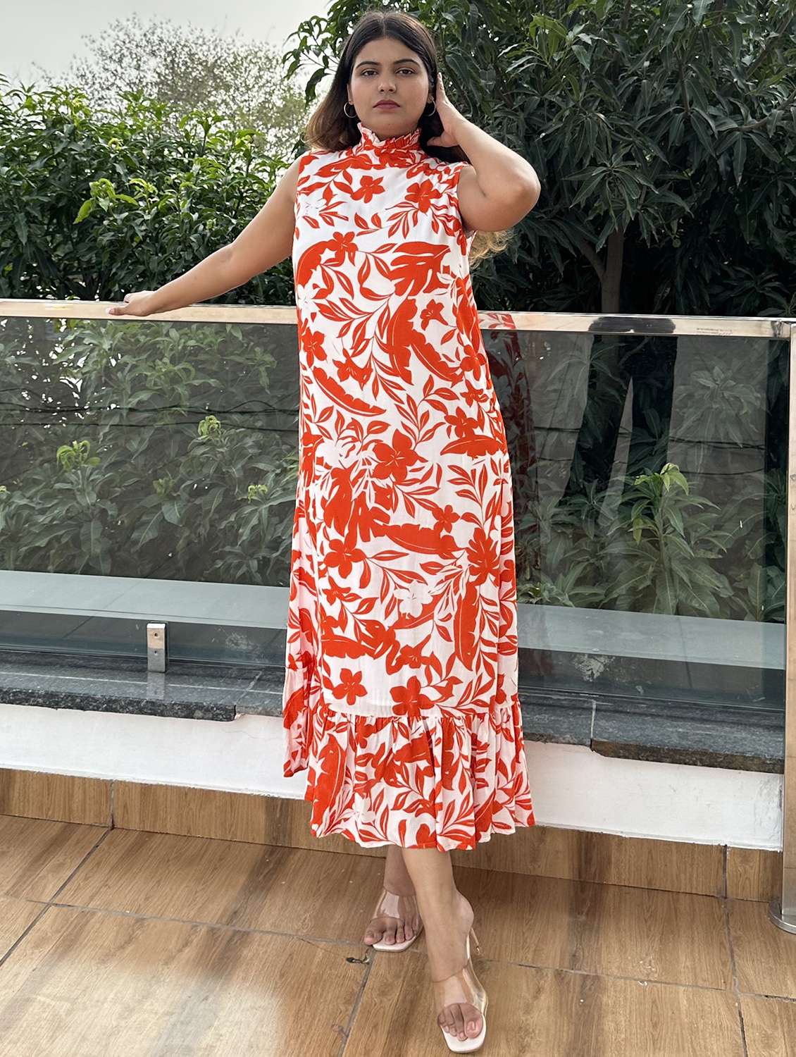 women printed high neck sleeveless a-line dress - 21976234 -  Standard Image - 2