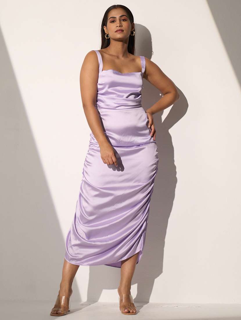 women solid shoulder strap ruched maxi dress - 21976238 -  Standard Image - 2