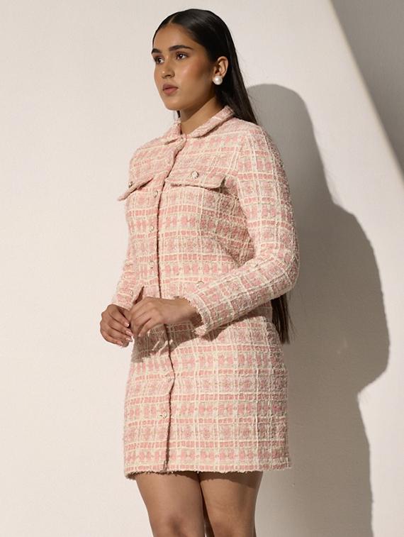 women self designed long sleeve collared shirt dress - 21976240 - Standard Image - 2