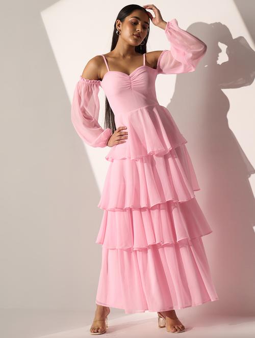 women solid off shoulder layered maxi dress - 21976244 - Standard Image - 0