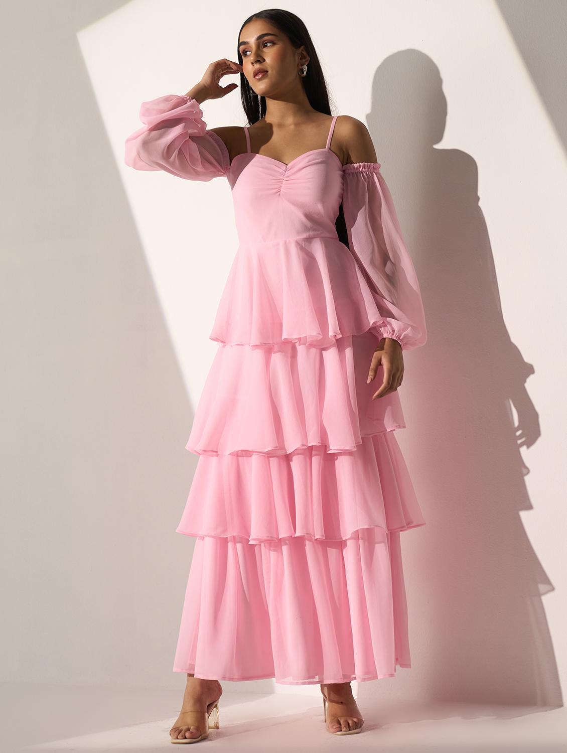 women solid off shoulder layered maxi dress - 21976244 - Standard Image - 2