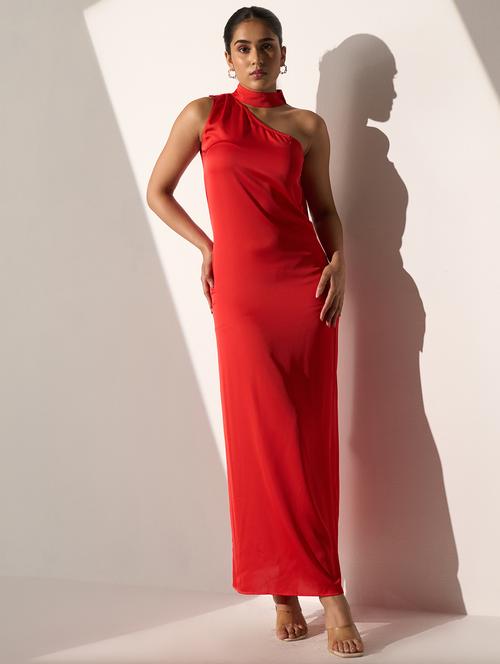 women red solid single shoulder a-line dress - 21976247 -  Standard Image - 0