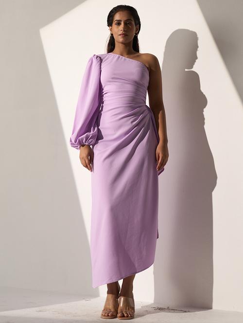women lavender single shoulder asymmetric dress - 21976248 - Standard Image - 0
