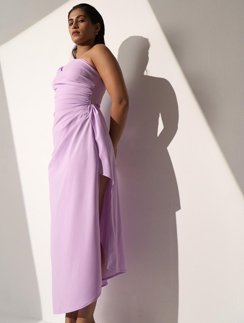 women lavender single shoulder asymmetric dress - 21976248 - Standard Image - 2