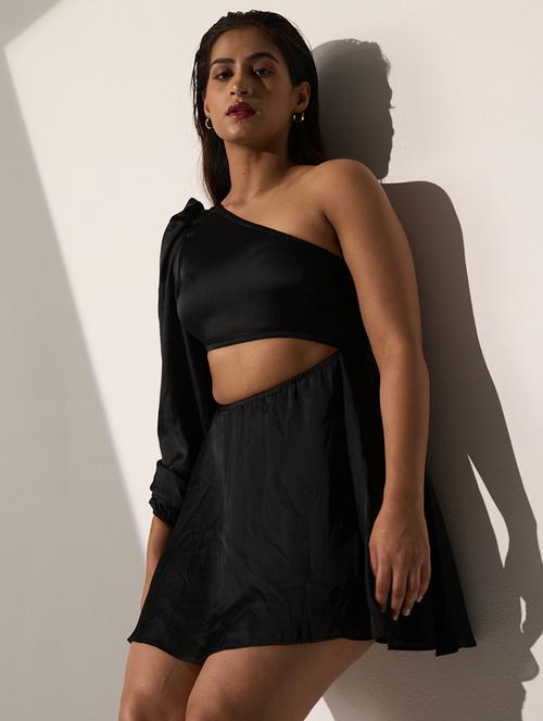 black satin aline dress - 21976251 -  Standard Image - 0