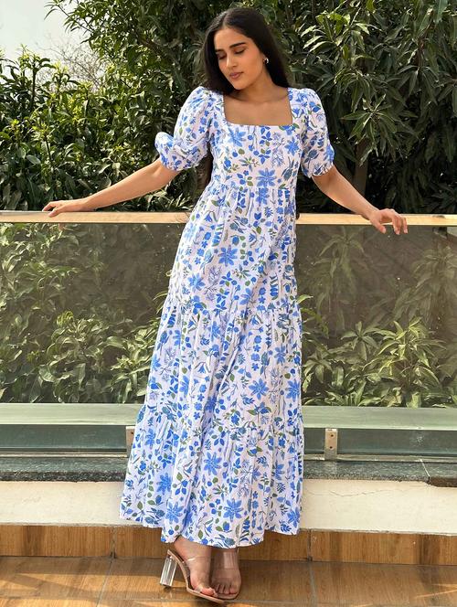 women floral print puff sleeve tiered maxi dress - 21976253 - Standard Image - 0