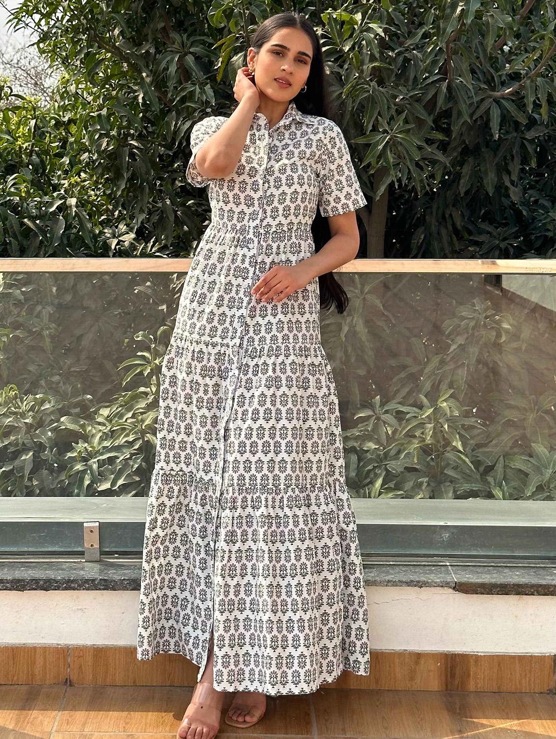 women printed short sleeve tiered maxi dress - 21976255 - Zoom Image - 0