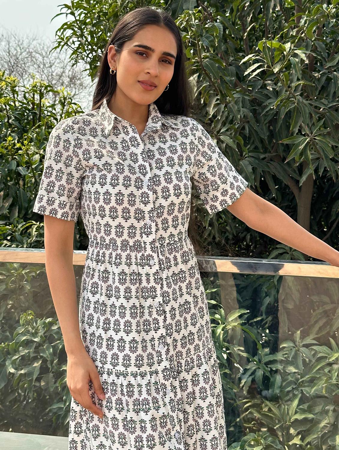 women printed short sleeve tiered maxi dress - 21976255 - Standard Image - 2