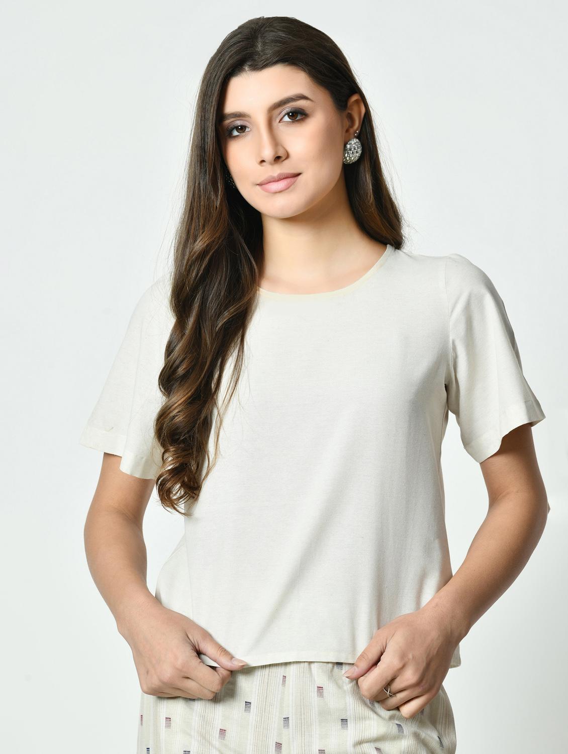 women white solid short sleeve regular top - 21976319 - Zoom Image - 0