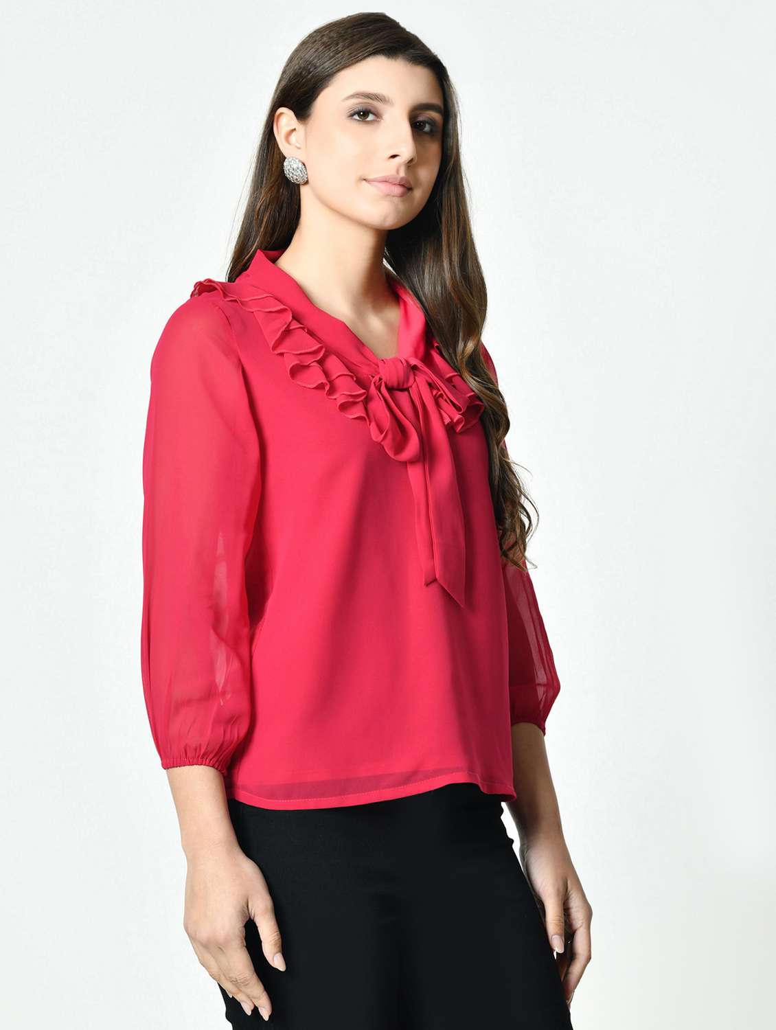 women pink solid puff sleeve regular top - 21976379 -  Standard Image - 2