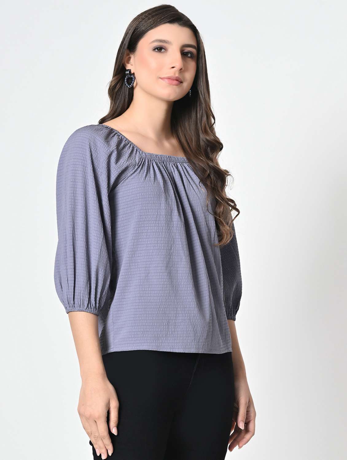 women lavender solid puff sleeve regular top - 21976380 -  Standard Image - 2