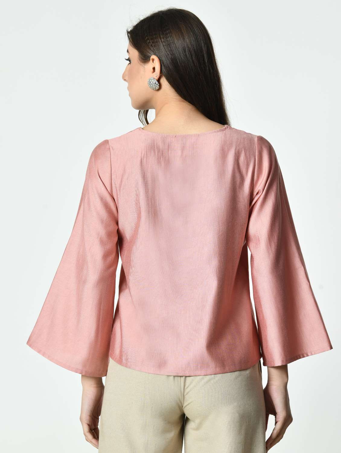 women pink solid bell sleeve regular top - 21976385 -  Standard Image - 2