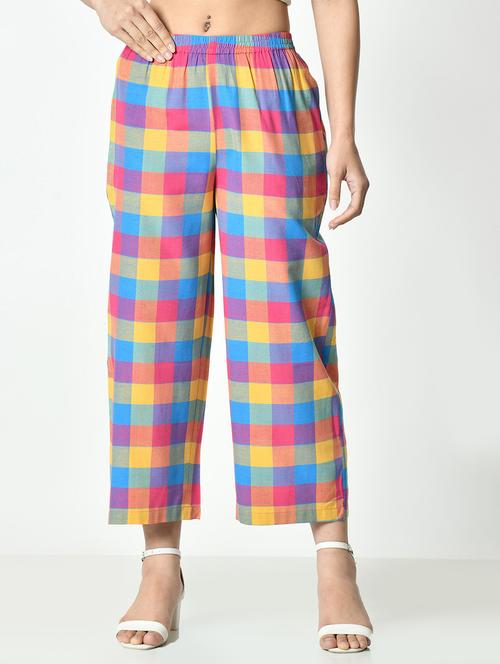 women checkered mid rise straight palazzo - 21976392 - Standard Image - 0
