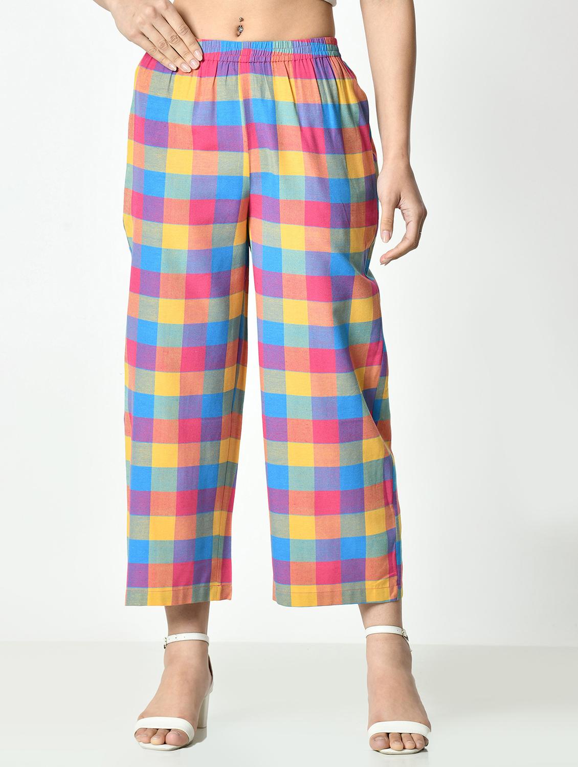 women checkered mid rise straight palazzo - 21976392 - Zoom Image - 0