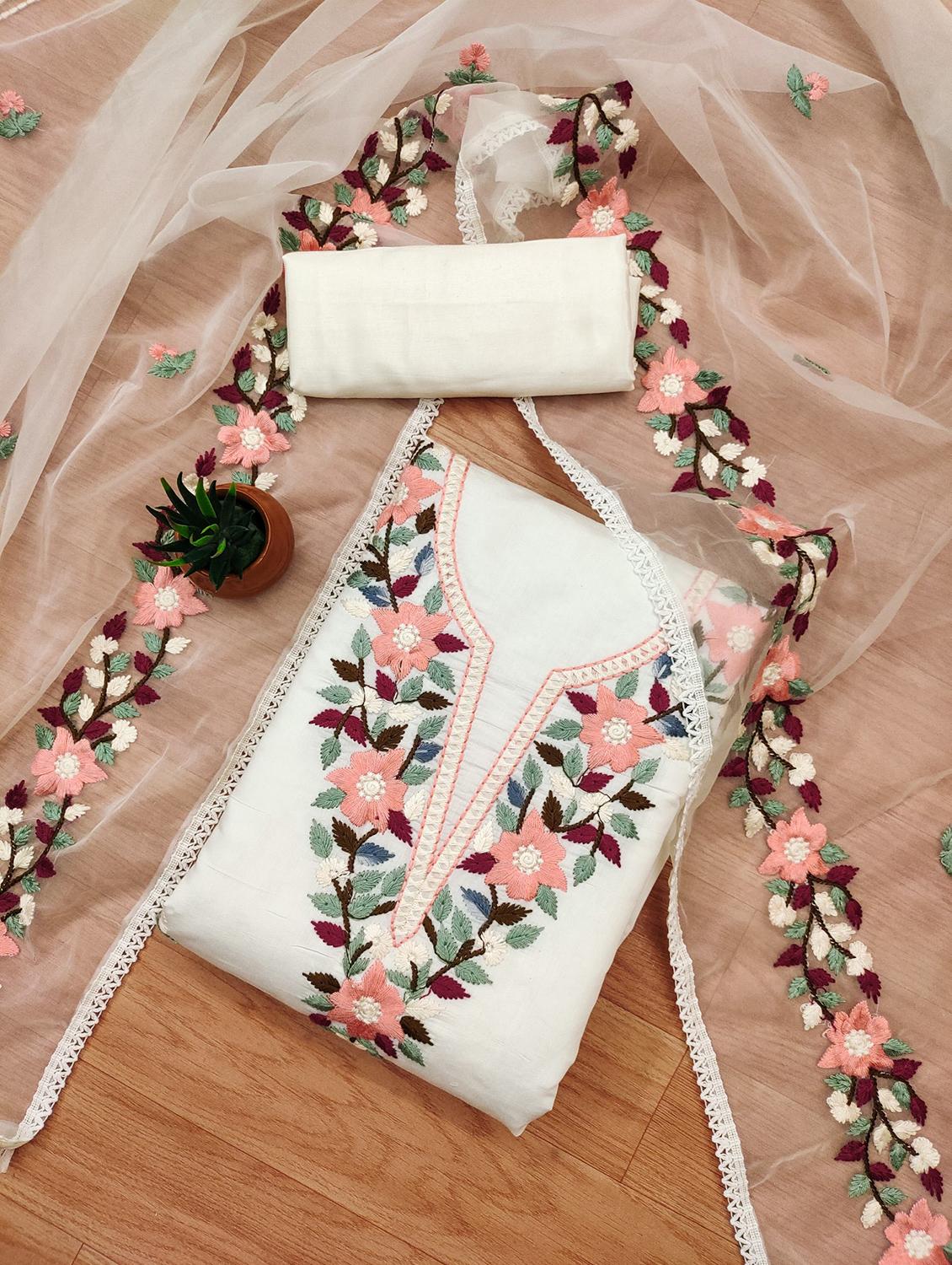 women solid with work embroidered unstitched suit set - 21976423 - Standard Image - 2