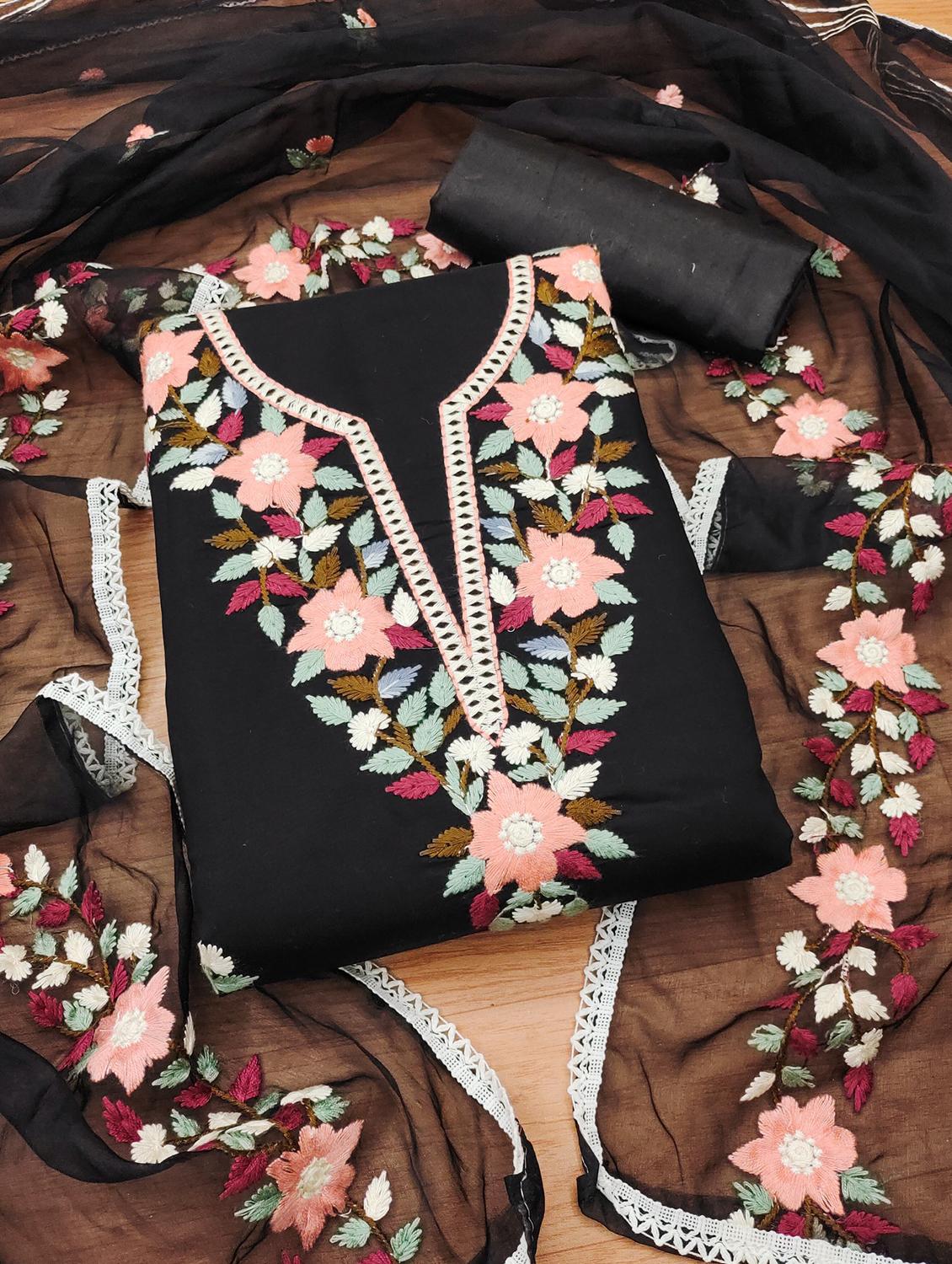 women solid with work embroidered unstitched suit set - 21976424 - Zoom Image - 0