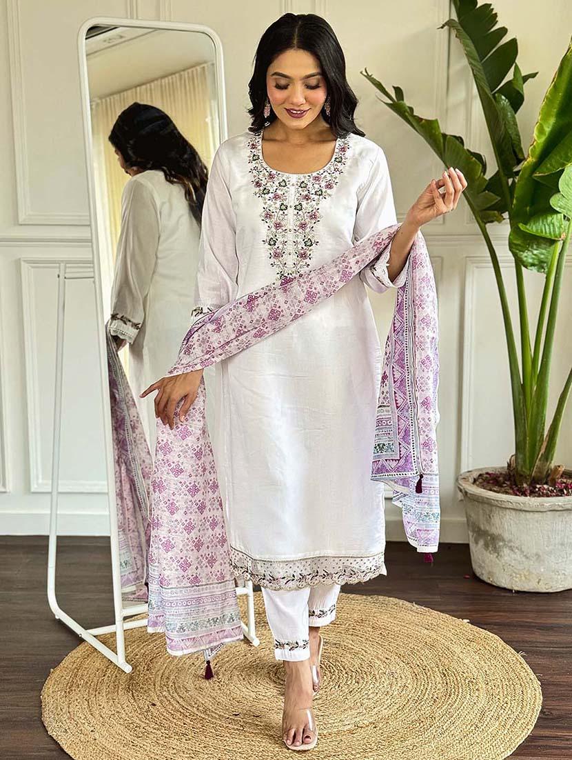 women three quarter sleeve kurta pant with dupatta set - 21976513 - Standard Image - 2
