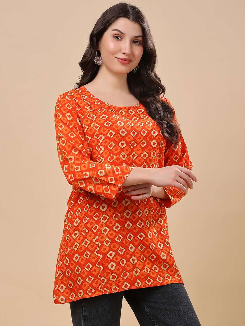women printed three quarter sleeve straight kurti - 21976601 - Standard Image - 2