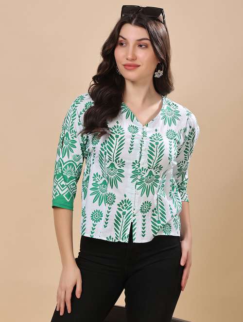 women printed puff sleeve crop top - 21976602 -  Standard Image - 0