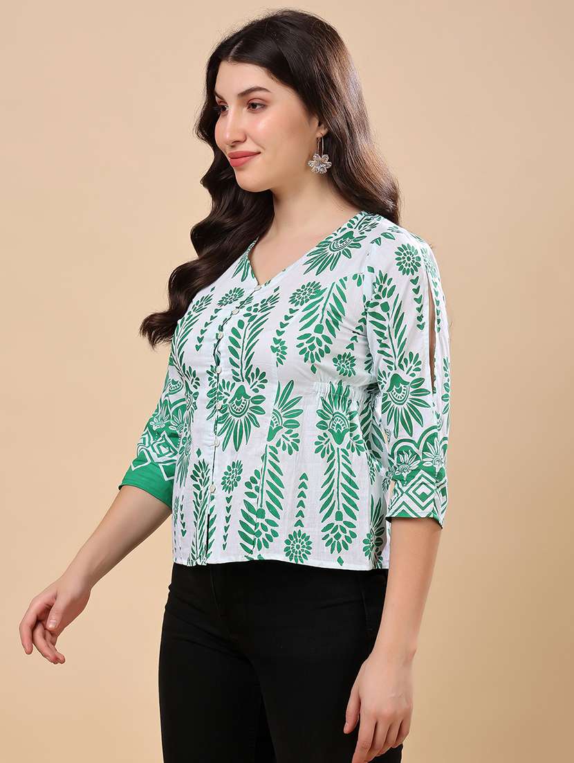 women printed puff sleeve crop top - 21976602 - Standard Image - 2