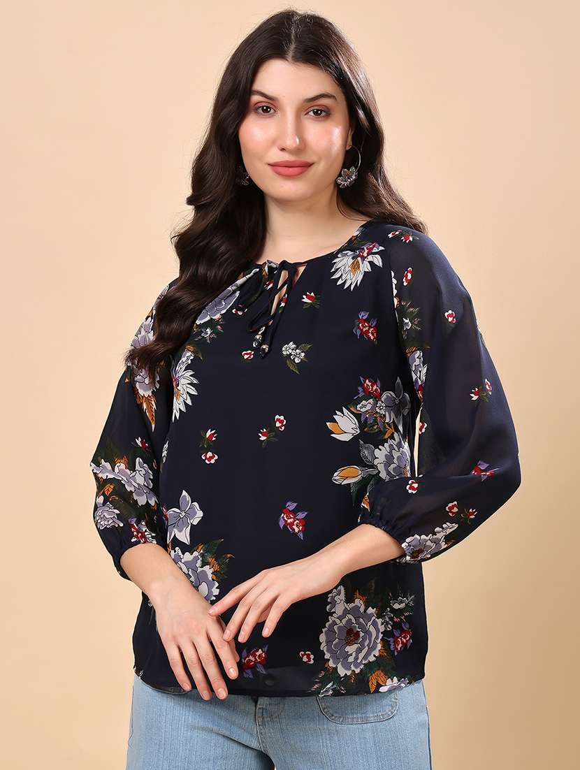 women floral print tie-up neck regular top - 21976609 - Zoom Image - 0